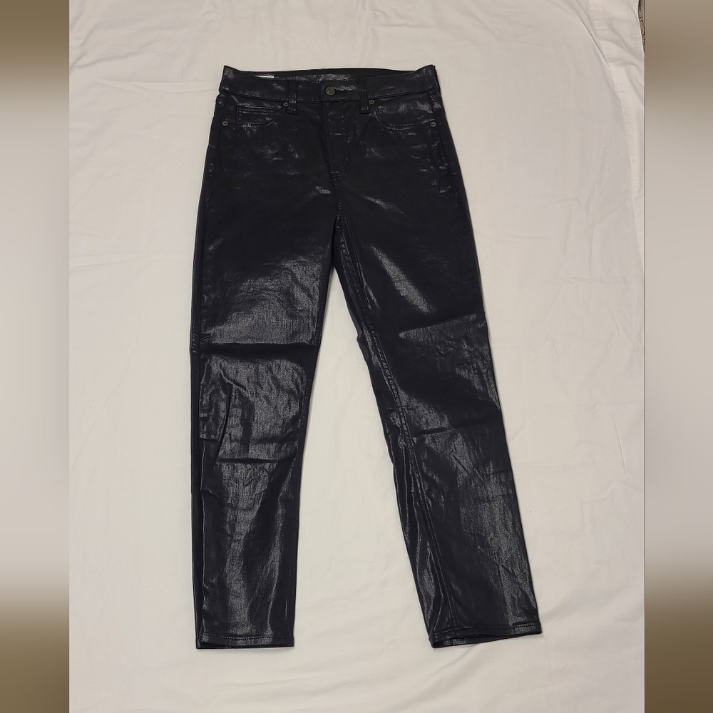 Gap Vintage Slim Sky High Black Coated Jeans 29‎ 8R Metallic Faux Leather Look